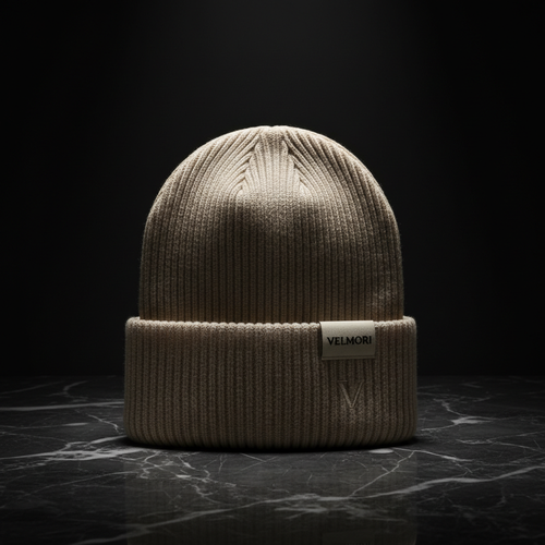 VELMORI Luxe Crest Beanie in beige