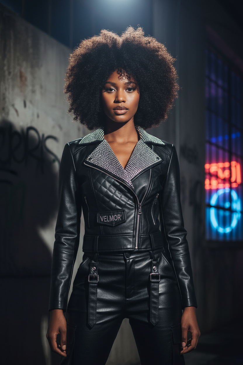 VELMORI Raven Obsidian Moto Jacket front view